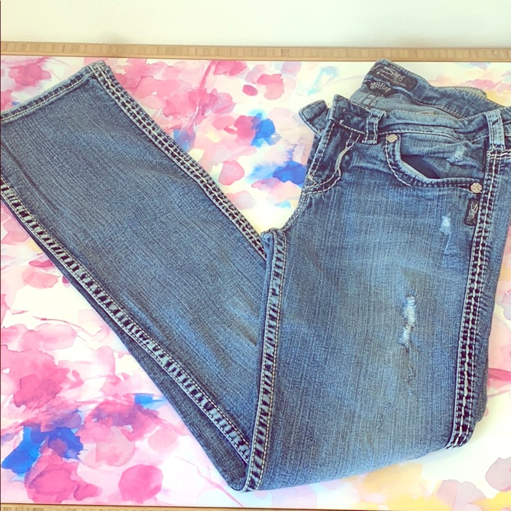 Silver Aiko Flap Bootcut Jeans - Distressed